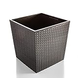 BigDean 2 x Blumenkasten quadratisch 32x32x33 cm mit Einsatz - Balkon Pflanzkasten Balkonkasten in Rattan-Optik anthrazit – aus PP-Kunststoff