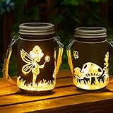 MLOQI Solarlaterne für Außen Balkon Deko Gartenleuchten Solar Schmetterlingsfee im Einmachglas Solarlampen für Außen Garten Gartendeko für Draußen (Warmweiß302)