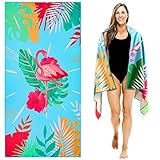 Lubibi Strandtuch,80x160 cm Extra großes Mikrofaser Strandtuch für Erwachsene,Badetuch,Leichtes Handtuch für Wasseraufnahme Bad Pool Strand Schwimmen Sauna Fitness Reisen Sport Yoga（Flamingo）