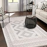 payé Teppich Wohnzimmer Vintage - 160x230cm Creme Grau - Fransen Deko Boho Flauschig - Cut & Loop Sisal - Schlafzimmer Flur Dekoration Läufer - Orientalische Teppiche