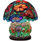 WaTsky Buntglas Tischlampe Der Pflanzenserie Tragbar Harz Buntglas-Pflanzen-Serie Blumenpilz-Schneckenform Schreibtischlampen für Schlafzimmer Büro ästhetische Dekoration Geschenk,002