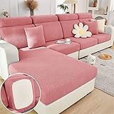 LINGKY Sofa Sitzkissenbezug, Stretch Sofa Sitzbezug für Wohnzimmer Schnittsofa, Couch kissenbezüge mit elastischer Unterseite, Husse Überzug Bezug für Sofa Sitzkissen (Weben Rosa,Großer 3-Sitzer)