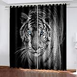 HYFBH 3D-gedruckte 2-Panel-Vorhänge, schwarzes Tier, Tiger, Schattierung, Verdunkelungsfenstervorhang für Wohnzimmer, Kinderzimmer, dekorativ WxH/2x130x200cm vorhänge Blickdicht