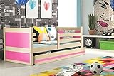 Einzelbett Rico für Kinder 190 x 80 KIEFER/Pink + Matratzen gratis