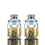Set mit 2 runden Teedosen aus Glas, Kaffeedosen mit luftdichten Deckeln, glatten und transparenten Glasdosen, Kaffee, Nudeln, Zucker, Tee, Snacks, Nüssen, Keksdosen (Größe: 500 ml) ()