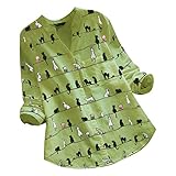Leinenshirt Damen Leicht Bluse mit Gummizug Sommermode Damen Frauen Plus Größe DREI-Viertel-Streifen-Druck V-Ausschnitt lose Passform Top T-Shirt Bluse Rosine Langarm Oberteil Damen