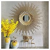 CJW-LC Spiegel, Dekorativer Wand-Hängespiegel in Sonnenform, Gold Sunburst-Wandspiegel ,Für Wohnzimmer, Badezimmer, Schlafzimmer Und Eingangsbereich,60CM