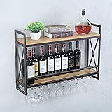 PAREKS Schwebende Regale aus Holz mit 2 Ebenen, 31,5-Zoll-Wandregale, Becherhalter aus Metall, Lagerregal for Bars, Restaurants und Küchen