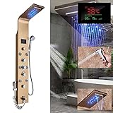 LED Duschpaneel elegant aus rostfreiem Edelstahl mit Bidet Funktion, Wanneneinlauf, Temperaturanzeige und 8 Massagedüsen Farbe: Golden