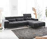 DELIFE Couch Ordino Mikrofaser Schwarz 285x200 Ottomane rechts Relaxfunktion Ecksofa