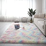 Nyescasa Hochflor Teppich Langflor Wohnzimmer Teppich Modern Flauschig Weich Rechteckig Teppich für Wohnzimmer Kinderzimmer Schlafzimmer Flur Läufer Regenbogen Shaggy Teppich Innen 160x230cm