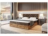 MEBLINI Boxspringbett mit Bettkasten - Gepolstert Doppelbett mit Matratze und Topper - Polsterbett mit Stauraum - Bett mit Kopfteil - Stauraumbett - Lofty 3-180x200 - H3/Braun Samt