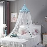 Surwin Betthimmel Madchen Jungen Babybett Doppelbett, Blaue Rosa Sterne Moskitonetz Baldachin Kinderzimmer Einzelbett Himmel Schlafzimmer Dekoration Spielzelte Kinder Geschenk (Blau)