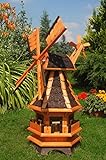 Windmühle aus Holz, kugelgelagert 1,0 m Bitum dunkel mit Beleuchtung Solar, Solarbeleuchtung, mit extra Windrad hinten am Kopf, imprägniert, Kugellager einstellbar, Gartenwindmühle, Windmühlen