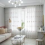 KEKUYA Halbtransparenter Vorhang, Voile, Tüll, Fenster, Balkon, Ring, Ösen, Paneele für Schlafzimmer und Wohnzimmer, Gaze-Vorhang, dekorativ, B 117 x L 183 cm, rosa Baumblatt, Blume