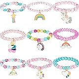 9 Stück Bunte Einhorn Armband Mädchen Einhorn Armbänder Regenbogen Einhorn Perlen Armband für Geburtstagsfeier Gefälligkeiten (Perlen Stil)