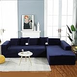 XHDZSW Sofabezug, Cover Samt Sofabezug Bezug, Anti-Rutsch Couchbezug, überzug für L-Form Sofa Universal Waschbar Sofaüberwurf Antirutsch Sofaschutz (Navy Blau,L Typ 3+4Sitzer)