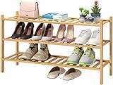 3-stöckiges Bambus-Schuhregal, stapelbares Holz-Schuhregal für Schrank, Eingangsbereich und Flur