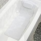 Badewannenmatte Antirutschmatte mit Kopfstütze, Badewannenkissen rutschfest Unterstützt Nacken, Rücken und Beine, Wanneneinlag PVC, Weiss Badewanne Pad mit saugnäpfen entspannung zubehör