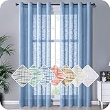 MRTREES Voile Gardinen kurz 2er-Set Leinenoptik Vorhang mit Ösen im Modernen Stores Gardinen Schals Blau 260×140 (H×B) für Wohnzimmer Schlafzimmer Kinderzimmer