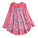Leinen Shirt Damen floryday Pullover Shirt Damen Langarm V-Ausschnitt Druck T-Shirt Töpfe Frauen Long Falten Gelegenheitsbluse Blumenhülse V-Ausschnitt Damenbluse Bluse Kariert Damen Sommer