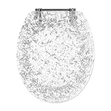 Navaris WC Sitz Toilettendeckel Glitzer - Klodeckel Deckel transparent - Polyresin Toilettensitz 42 x 36 x 4,5 cm - Klobrille einfache Montage