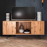 Homestyle4u 2231, TV Board Holz TV-Schrank Lowboard Unterschrank Sideboard Fernsehschrank Schwarz Natur