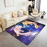 Loussiesd Nette Axolotl Moderne Teppich 100x150cm Cartoon Salamander Galaxy Teppiche Matte für Kawaii Ozean Sealife Wohnzimmer Schlafzimmer Dekor Reptil Tier Teppich Rutsch Bereich Runner Teppich