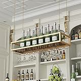 EYLINK Kreatives Weinregal, Stielglas-Lagerregal, an der Decke hängende Weinflasche, Metallhalter, schwebende Organizer-Regale für Zuhause, Bar, Restaurant, Küche – Gold (Größe: 140 x 25 x 20 cm)