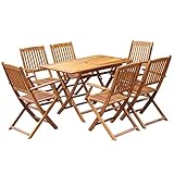 Gecheer 7-TLG. Garten Essgruppe Holz, Garten Essgruppe 6 Personen Gartenmöbel Set Klappbar Gartentisch mit Stuehlen Gartengruppe Sitzgarnitur Gartengarnitur für Garten Terrasse Massivholz Akazie