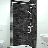 DRUCK-EXPERT Premium Duschrückwand 0,4 mm selbstklebendes Hart-PVC, Größe:2 x B 103 x H 240 cm Hochformat, Muster:Steinwand dunkel