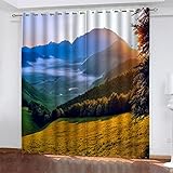 Gardinen Blaue Landschaft Muster VorhäNge WäRmeisolierend Thermo VerdunklungsvorhäNge mit öSen Vorhang Blickdicht füR Wohnzimmer KüChe Schlafzimmer Home Deko H200xB170cm 2er Set