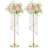 2 Stück 91,4 cm hohe Bodenvasen, goldfarben, Tafelaufsatz, Kristall, Metall, Blumenvasen, Tischplatte, Froal-Erhöhung für Empfang, Hochzeit, Party, Dekoration, Heimdekoration