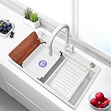 Weiße Nano-Multifunktionsspüle, Edelstahl-Einzelspüle für die Küche, mit Konsolensieb und weißem Seifenspender, für Küche, Restaurant, Bar (68 x 45 x 22 cm)