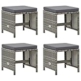 JUNZAI Gartenhocker 4 STK. mit Sitzkissen, Hocker Outdoor, Gartenmöbel, Sitzhocker, Beistelltisch Outdoor, Blumenhocker, Pflanzen Hocker, Poly Rattan Grau