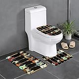 ASEELO Art Guitar Pattern 3-teiliges Badteppich-Set, rutschfest, ultraweich, Badezimmerteppiche mit U-förmiger Matte, Wohnzimmerteppich