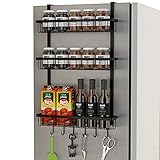 TZAMLI Edelstahl Kühlschrank Regal Gewürzregal Hängeregal mit 3 Ablagekörben, Küchenregal Hängend Küche Kühlschrank Organizer Platzsparend (Schwarz, C-3 Etagen)