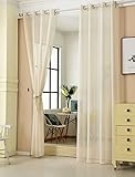 WOLTU 2er Set Gardinen transparent mit Ösen Leinenoptik Vorhang Ösenschal Halbtransparent Stores Voile Fensterschal Deko Leinenvorhang für Wohnzimmer Kinderzimmer Schlafzimmer, 140x245 cm Creme