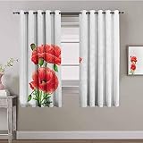 SPADEACES Gardinen Wohnzimmer Mit Ösen 3D Einfache Rote Blumen Druck Muster Vorhang Blickdicht Für Kinderzimmer Schlafzimmer, Verdunklungsvorhänge 2Er Set, Schallschutz Thermovorhang 150X166Cm (BxH)