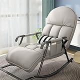 OVLRIJP Schaukelstuhl Modern Schaukelsessel Freizeitstuhl Mit Metallgestell Relaxstuhl Verstellbare FußStüTze FüR Wohnzimmer Schlafzimmer Kinderzimmer Freizeit (grau)