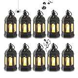 Romadedi 10er Set Mini Laterne Deko Schwarz - Tischdeko kleine Laterne zum Aufhängen, mit LED Kerzen für Halloween, Ramadan, Garten, Weihnachten, Hochzeit, Balkon