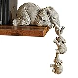 Sammlerstück Elefant Regal Sitter 3-teiliges Set, Mutter Elefant hängende Baby Elefanten am Rand, Kaminsims Dekoration, handbemalte Harzfiguren für Heimdekoration Geschenk