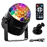 Discokugel, LED Discolicht DJ Partylicht 3W RGB Diskokugel 360° Drehbares Musikgesteuert Disco Licht USB Kabel Disco Kugel mit Saugnapfhalterung und Fernbedienung für Party Deko Karneval Fasching Deco