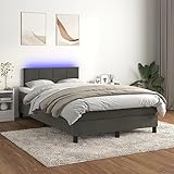 LAPOOH Boxspringbett mit Matratze & LED, Bett, Bettgestelle, Polsterbett, Box Spring Bed, Schlafbett,Bettrahmen, Jugendbett, Dunkelgrau 120x200 cm Samt