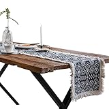 Tischläufer 180 cm Lang, Leinen Tischläufer Ölmalerei-Stil, Tischläufer Modern für Esszimmer Küche, Tischläufer Bunt Heim- oder Restaurantgebrauch (Black)