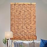 Schilf Vorhang mit Hakenaufhängung Carbonization Sichtschutz Bambusrollo für Innenhof Wetterfest Jalousie Raffrollo 50x100cm 70x110cm 90x120cm Blickschutz