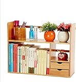 Bücherregal Bambus-Bücherregal, Desktop-Bücherregal, Offene Bücherregale, Mit Zwei Doppelschubladen, Schreibtisch-Aufbewahrungs-Organizer-Display-Regal Bücherschrank Aufbewahrungsregal ( Color : Wood