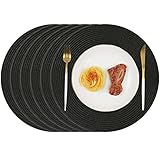 Homcomodar Runde Tischsets Abwaschbar Set von 6 Platzsets Hitzebeständigem Platzdeckchen für Küche Abendessen 34cm(Schwarz)