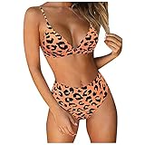 Hawaii Leopard /Einfarbig Drucken Bikini Set Damen Hohe Taille Bustier Bikinioberteil Streifen Bademode Zweiteiliger Badeanzug Strapsen Tiefer V Ausschnitt Schwimmanzug Viele Arten Muster Swimsuit