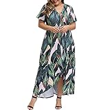Eauptffy Abendkleider Damen Elegant Für Hochzeit Spitzenkleid Plus Print Dress Print Plus Long Casual Boho Flower Line Floral Damen V-Größe Kleid A-Ausschnitt Damen Freizeitkleid Kleid Blusenkleid